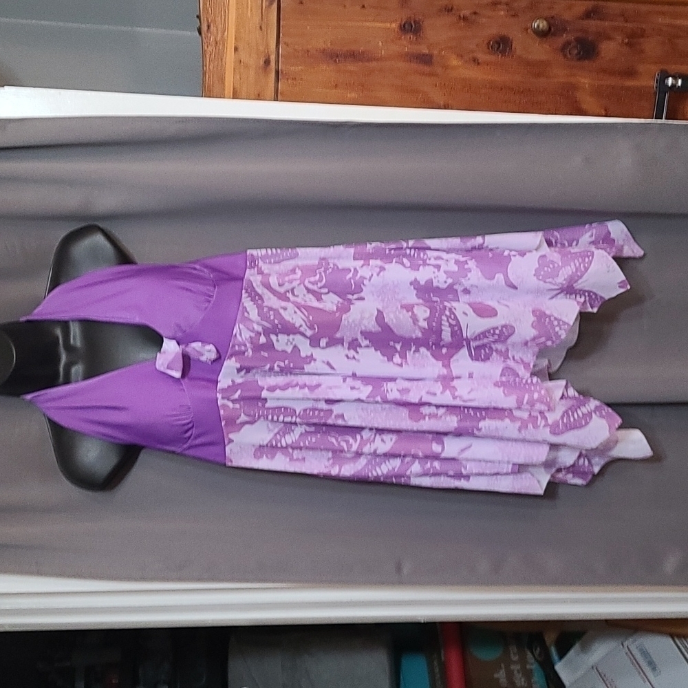 Women's Swim Top Unbranded Halter Padded Purple‎ Sheer Butterflies Size XL EUC